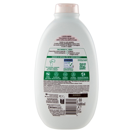 Garnier Ultra Dolce Shampoo Delicatezza d'Avena, Shampoo per Capelli e Cute Delicati, 600 ml